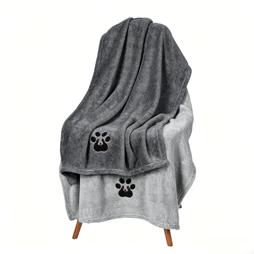 Dogvingpk Dog Towels for Drying Dogs 2 Pack - Super Absorbent Soft Quick Dry Microfiber Pet Bath Towel for Medium & Small Dogs, 36 * 28 Inch Grey and Black