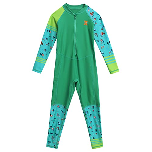 IBAKOM Wetsuit for Kids Girls Boys Color Block One Piece Swimsuit Long Sleeve Zip Swimwear Scuba Diving Surf Bathing Suit