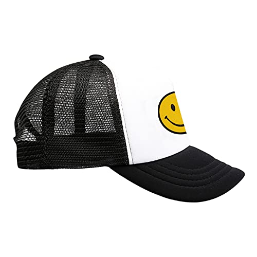Lycycse Smile Face Trucker Hat Retro Mesh Baseball Cap With Smile Patch Foam Neon High Crown Y2K Hats For Men Women (Black) #TOP2