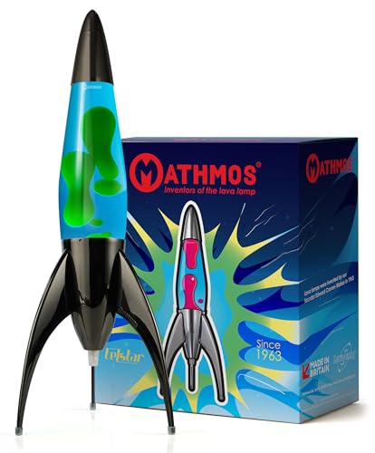 MATHMOS Lampe à lave fusée Telstar emblématique Noir | Inventeurs de la lampe à lave | Lampes à lave Bleu & Vert en métal moulé, remplies à la main en Grande-Bretagne