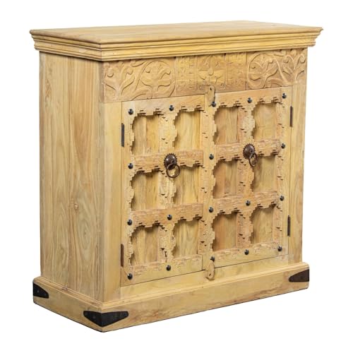 DRW Taquillon Mueble de Entrada con 2 Puertas talladas de Madera en Natural 90x40x90 cm