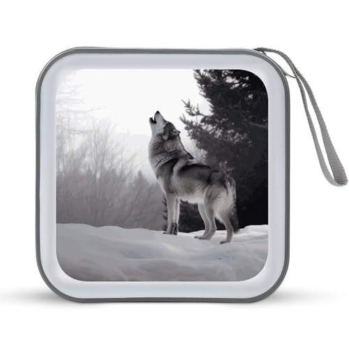 Rangement CD portable rigide antichoc capacité 40 DVD thème loup pour voiture