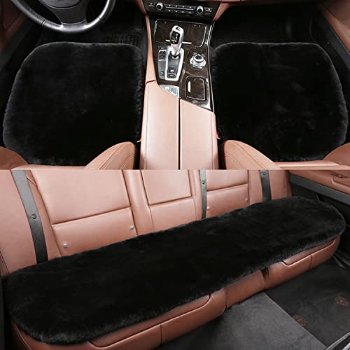 MLOVESIE 3 Packs Genuine Sheepskin Car Seat Cushion Natural Fur Wool Seat Cover for Cars Trucks SUV Soft Comfort Office Chair Protector Pad Car Accessories Universal Fit
