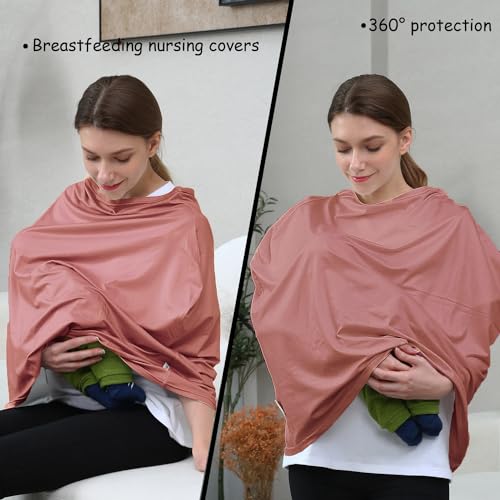 Image of Car Seat Cover Baby for Nursing, Baby Breastfeeding Cover Carseat Canopy Covers, Solid Color Multi-use Nursing Cover for Babies (Bronze red)