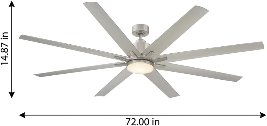 Trade Winds Modern 72" Ceiling Fan with 8-Blades and a Six Speed DC Motor and LED Dimmable Light in a Satin Nickel Finish
