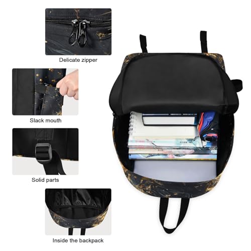 Golden Lion Print Backpack Set with Lunch Bag, Large Capacity Travel Backpacks and Lunch Box Insulated for Commute Hiking Picnic3