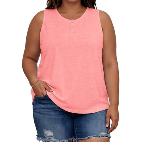 Womens Plus Size Tops Summer Sleeveless Loose Fit Button Down Tanks Top Blouse Shirts 2026