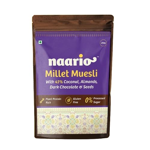 Image of Naario Chocolate Millet Muesli | Jowar-Based Gluten-Free Breakfast | Zero Added Sugar | Low GI | Diabetic Friendly | Keeps Full 4 Hours | No Oats No Wheat | Ready in 2 Min | 250g