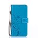 Produktbild XINKO Huawei Y6 Pro 2019 Hülle, Retro Blumen Muster Design -[Ultra Slim][Card Slot] Wallet Tasche Hülle für Huawei Y6 Pro 2019 (Blau)