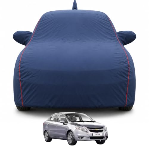 Image of Premium Car Cover for Chevrolet Sail Sedan Model | 100% Waterproof, UV & Dust Protection | Mirror & Antenna Pocket | Triple Stitched, Soft Inner Lining, Belt & Buckle (Navy Blue)
