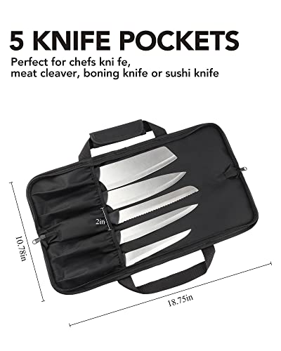 Wessleco Knife Roll, 5-Pocket Chef’s Knife Roll Bag, Knife Bag, Chef Knife Case Nylon Portable Chef Carrying Travel Bag Pouch, Blue(Knives Not Included) #TOP6