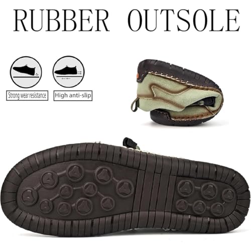 Men's Leather Hand Stitching Lace-Up Loafers Lightweight Breathable Moccasins,Non Slip Soft Bottom Casual Driving Shoes3