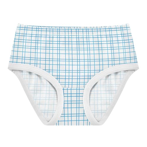 Light Blue Grid Plaid Girls' Breathable Triangle Panties Organic Underpants for Toddlers in Sizes 2T,3T, 4T, 5T, 6Y and 8Y
