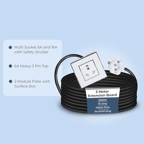 Image of Extension Board Heavy Duty Multi Socket 15A /16A /20A (2500 Watts 6A Small Plug, 5 Meter)