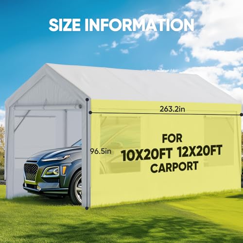 Image of ADVANCE OUTDOOR Carport Replacement Window Sidewall 10 /12x20 ft, Heavy Duty Waterproof & UV Protected, Easy Installation with Ball Bungees, White, One Sidewall Only