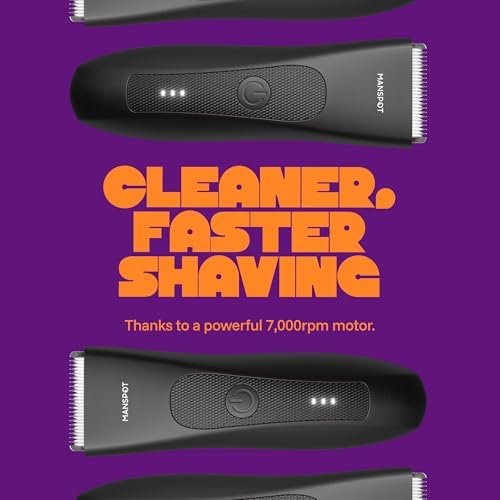 MANSPOT Manscape Groin & Body Hair Trimmer for Men, Electric Ball Pubic Trimmer Shaver,Manscape Kit with 4 Guard,Replaceable Ceramic Blade Heads,Waterproof Wet/Dry Shaver,90 Minutes Shaving 2
