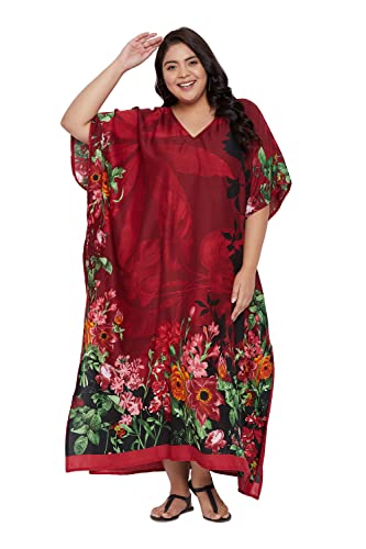 Image of Oussum Women Plus Size Kaftan Kimono Loose Maxi summer dresses for women Beach 3 /4 Sleeve Casual lounge dress Boho