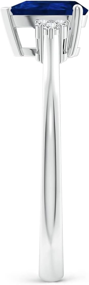 Angara Natural Blue Sapphire Pear Shaped Solitaire Ring with Trio Diamond Accents for Women in 14K White Gold | Birthday, Engagement, Anniversary, Wedding Jewelry Gift for Women - Image 3