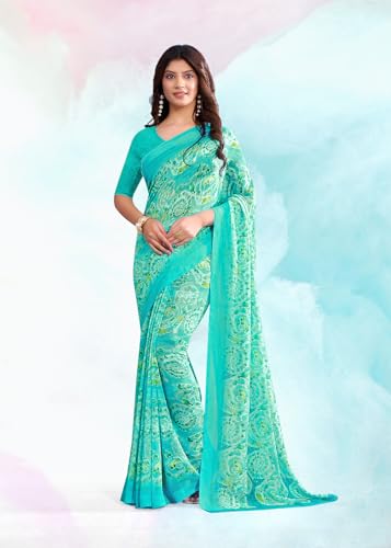 Image of Jaanvi fashion Women's Georgette Saree with Unstitched Blouse Piece