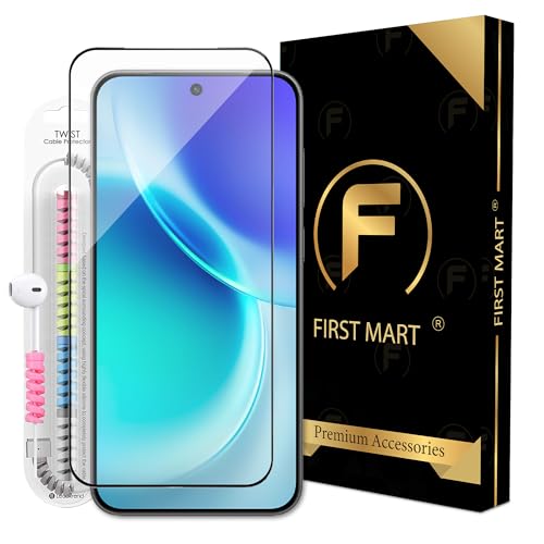 Image of FIRST MART Tempered Glass for Vivo X300 With Installation Kit | Military-Grade Gorilla Screen Protector and Cable Guard | Edge to Edge Coverage | Black
