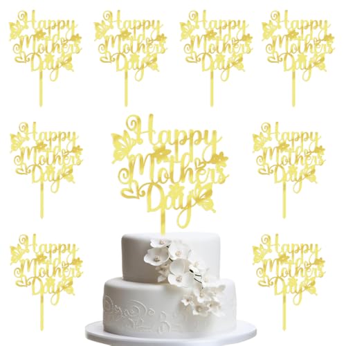 FmiyunEea Happy Mother's Day Cake Topper- Mother's Birthday Cupcake Party Decoration Supplies（10pcs Acrylic）