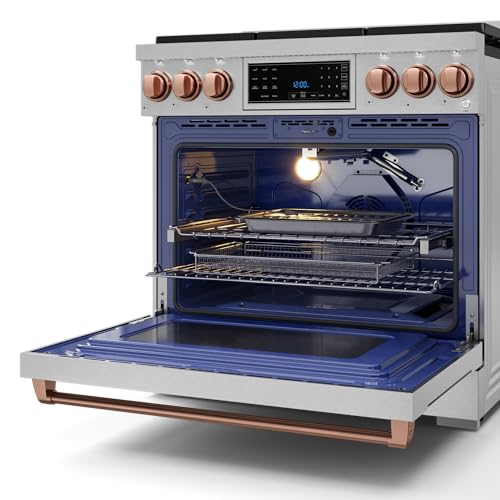 Image of Gordon Ramsay by THOR Kitchen 36 Inch Professional Liquid Propane Range with Tilt Panel Touch Control in Stainless Steel /Rose Gold