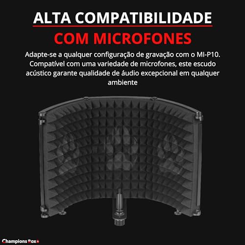 Escudo Acústico Redutor de Ruídos Para MIcrofones Com 3 Paines Dobraveis - Champions Rox - MI-P10BK