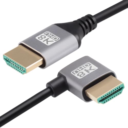 Pmqs Câble 2.1 HDMI 8K 2M, Hdmi-Cable 48Gbps Ultra Haut Débit 4K 60Hz 3D 1080p HDR HDCP, Cable Mâle Vers Mâle 90 Degrés pour TV PC Monitor Projecteur PS5 PS4 X-Box