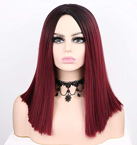 aSulis Ombre Wine Red Straight Synthetic Wig for Women Party Wig(Ombre Wine Red) ¡­