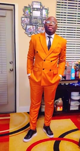 Men's Suits 2 Pieces Double Breasted Regular Fit Notch Lapel Solid Prom Tuxedos Wedding (Blazer+Pants)3