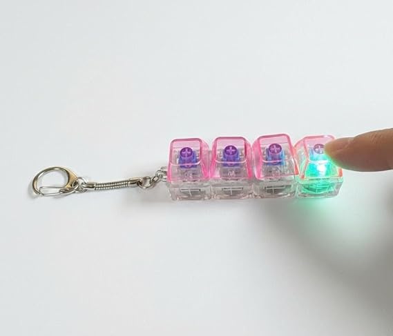 Işıklı Klavye Stres Giderici Anahtarlık, Mekanik Tuş, Pembe, 4 Tuşlu