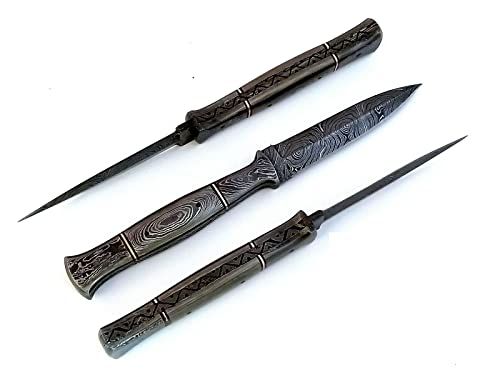 desizone Custom Hand Forged Damascus Steel Knife/Damascus Dagger Knife/Dagger knives with leather sheath/Boot knife with leather sheath