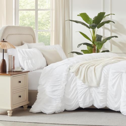 Andency Ruched White California King Comforter Set, Boho Ruffle 3 Pieces by Andency - Used condition - Image 7