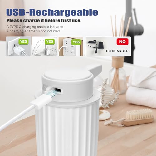 Automatic Soap Dispenser Liquid Touchless: 9oz Plastic White - Rechargeable Electric Smart 3-Level Adjustable Modern Auto Soap Dispenser - Bathroom Kitchen Hand Dish Lotion - Thumbnail 7