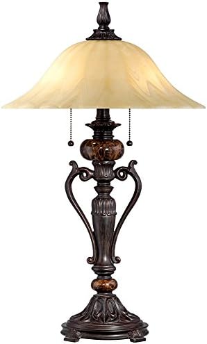 kathy ireland Amor Traditional Vintage Table Lamp 26" High Bronze Brown Marble Flared Alabaster Champagne Glass Shade Decor for Living Room Bedroom House Bedside Nightstand Home Office Family