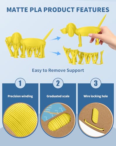 Image of DURAMIC 3D Matte PLA Filament 1.75mm Yellow, 1kg Cardboard Spool Matte Finish 3D Printer Filament PLA 1.75mm Dimensional Accuracy 99% + /- 0.03 mm, Printing with FDM 3D Printer, Easy to Remove Support