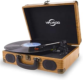 Record Player, VIFLYKOO Record Player Vinyl Turntable with 3-speed 33/45/78 RPM Bluetooth Vinyl LP Player Built-in 2 speakers /Headphone Jack/USB/AUX in/RCA output - Natural Wood