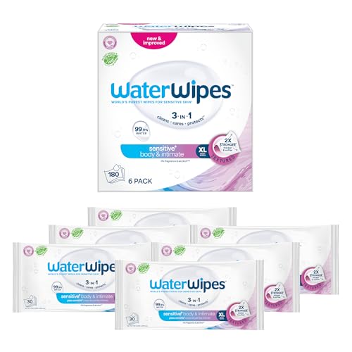 WaterWipes Sensitive+ Body & Intimate Wipes, 3-In-1 Cleans, Cares...