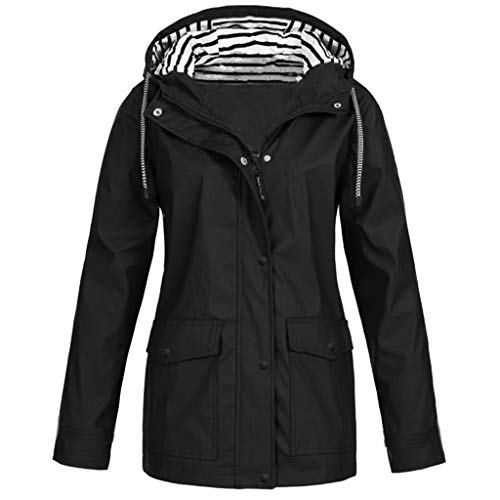 NTNY3 Chaqueta impermeable para mujer, con capucha, abrigos ligeros para mujer, manga larga para exteriores, cortavientos, transpirable, resistente al viento, Negro, 3XL Cover