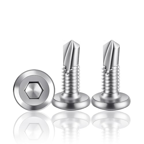HXJDAM 70 Stück Selbstschneidende Schrauben, 410 Edelstahl Flachkopf Innensechskantschrauben Bohrschrauben, M5.5x16mm Blechschrauben Selbstschneidend, Silber, Mit Innensechskantbohrer