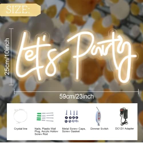 Lets Party Neon Sign for Wall Decor, Let's Party LED Neon Light for Bachelorette Party Engagement Party, Updated Lets Party Neon Light Sign for Wedding, Birthday, Hen Party, 23 x 10inch