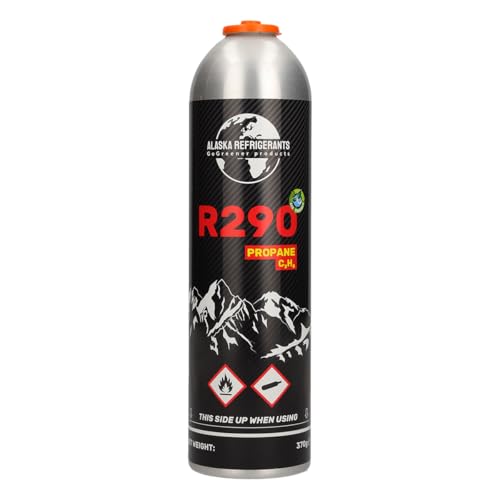 Alaska Refrigerants R290 Propan Kältemittel Schwarz 370g/750ml für Klimaanlage und Wärmepumpe Modell AlaskaR290 mit Entnahmeventil