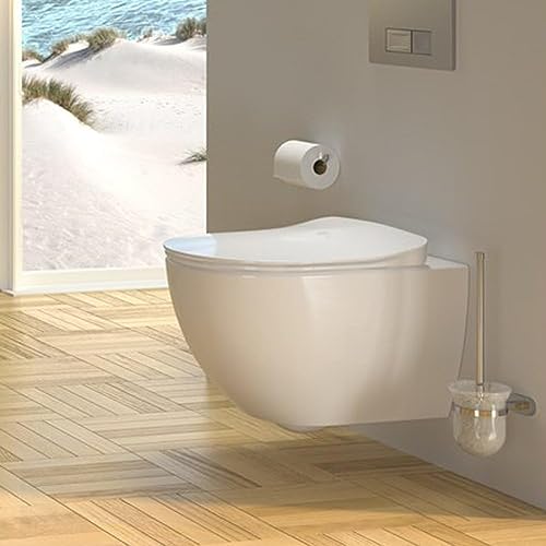 Furni24 Spülrandloses Wand-WC mit Toilettendeckel, integrierten Ventil Hänge Dusch Wc Taharet Bidet Taharat Intimdusche inkl. Slim Soft-Close Deckel, Hänge-WC, Bautiefe ist 50cm, weiß – Bild 4