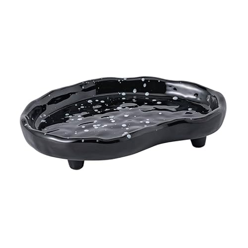 BIGPIPI Bandeja de cerámica para joyas, bandeja decorativa para perfume, cuenco para llaves para mesa de entrada, decoración de tocador de baño (negro)
