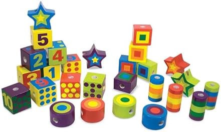 Melissa & Doug 디럭스 나무 비즈 꿰기 - 교육용 활동을 위한 비즈 27개와 끈 2개 — 사진 4