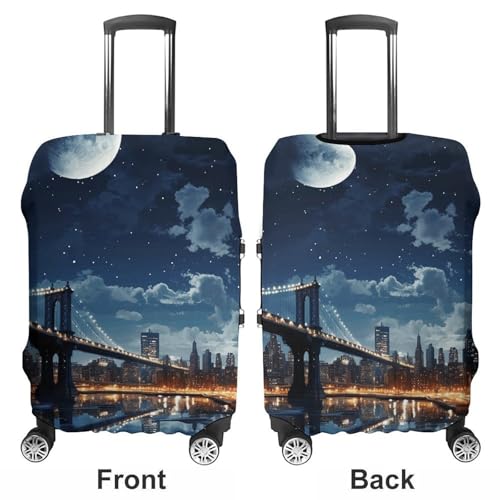 Travel Luggage Cover Elastic Suitcase Protector Anti-Scratch Washable Moon Light New York City Luggage Sleeve Tsa Approved Carry on Covers Baggage Cover Fits 18-32 Inch Luggages3