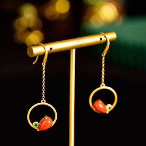 Boucles d'oreilles Jade rouge naturel et argent S925 pour femme