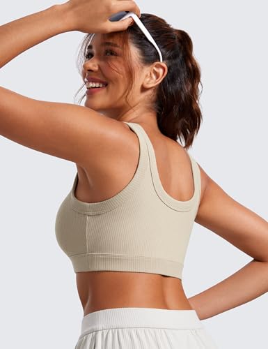 Image of CRZ YOGA Ribbed U Neck Sports Bras | Medium Support, Removable Pads, Casual, Wide Straps, for Women