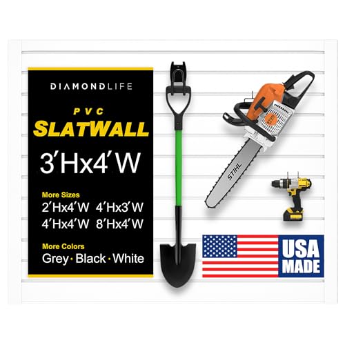 DLDIRECT 36' X 48' - White Slatwall Panel Garage Organizer: Heavy Duty Wall Mounted PVC Rack, Interlocking Slat Paneling for Garage Storage, Slotwall Board, Shelves System
