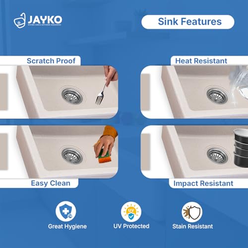 Image of JAYKO Quartz Acrylic Kitchen Sink for Modular Kitchen | Granite Finish, Scratch & Heat Resistant | Easy to Clean & Stylish Sink for Home (RA, 21x18in)